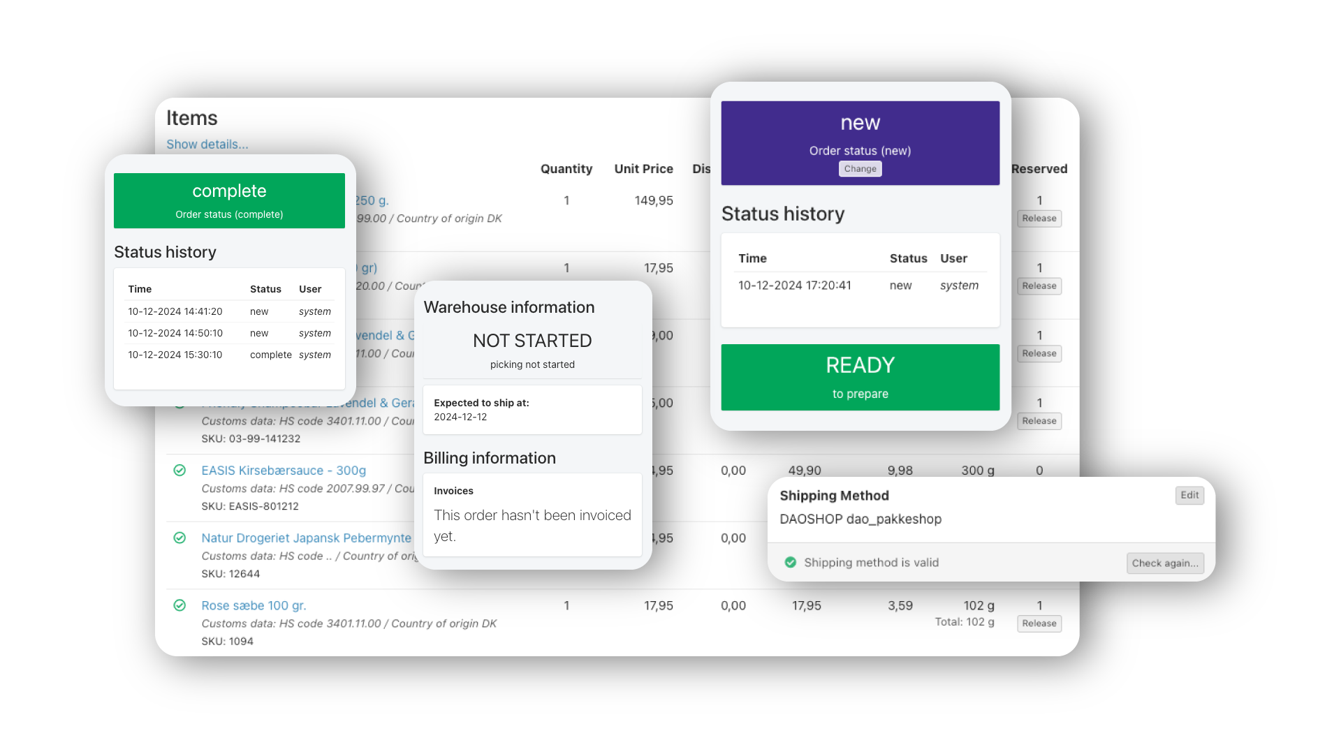 Selveo order overview